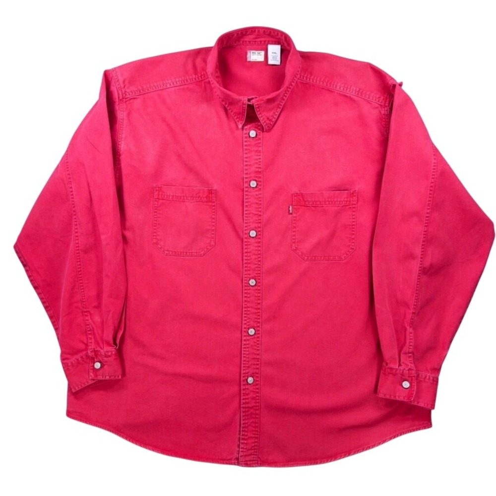 Vintage Levi Red Tab Button Down Shirt Mens XXL Red Long Sleeve Twill Workwear